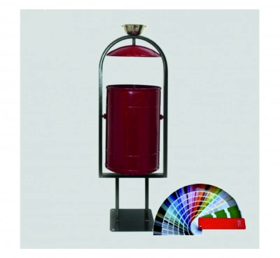 Урна металлическая уличная 30 л круглая с крышкой и пепельницей