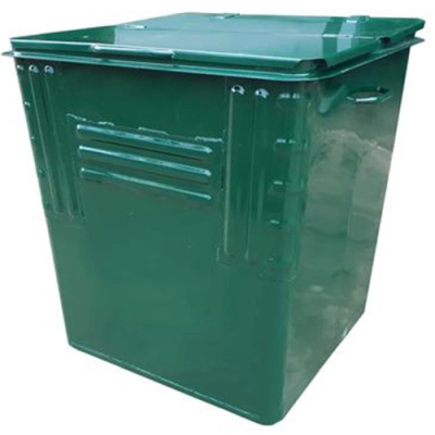 Металлический контейнер Waste Box 0,75 куб. м радиусный угол с усилителями с крышкой и без колес Зеленый