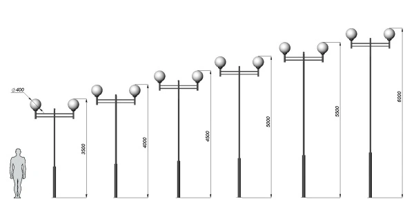 Стальной фонарный столб Т-13-2 со светильниками 3,5 м
