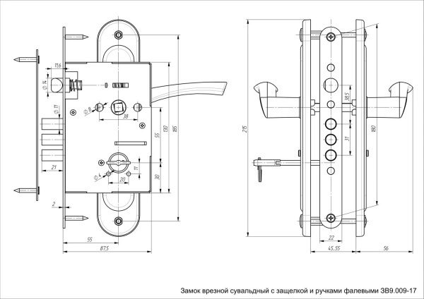 Д-град Зенит ЗВ9.009/17 медь, м/о 55 мм 4кл. Замок врезной с/руч. (10)