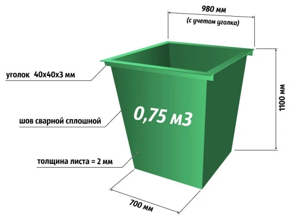 контейнер 0,75 м³ для тбо гост артикул 